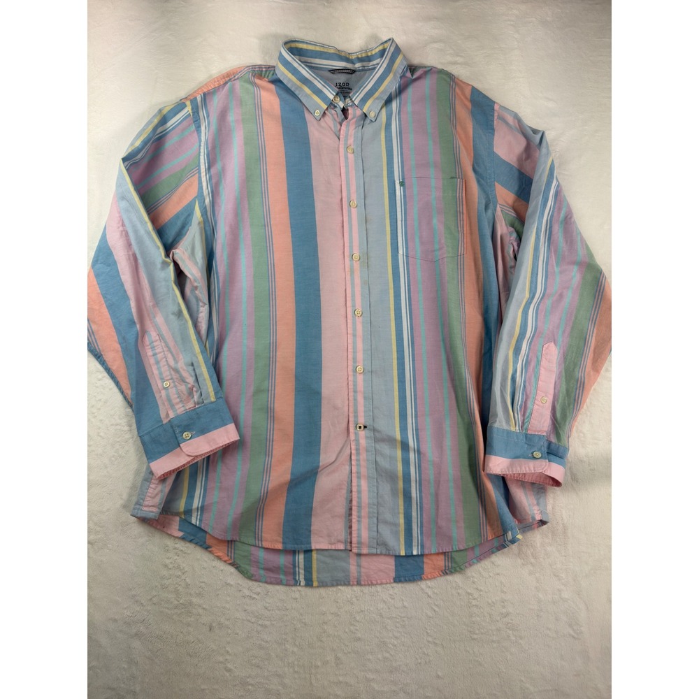 Izod Saltwater Relaxed Classics Mens XXL Striped Button Down Shirt Pastel Multi